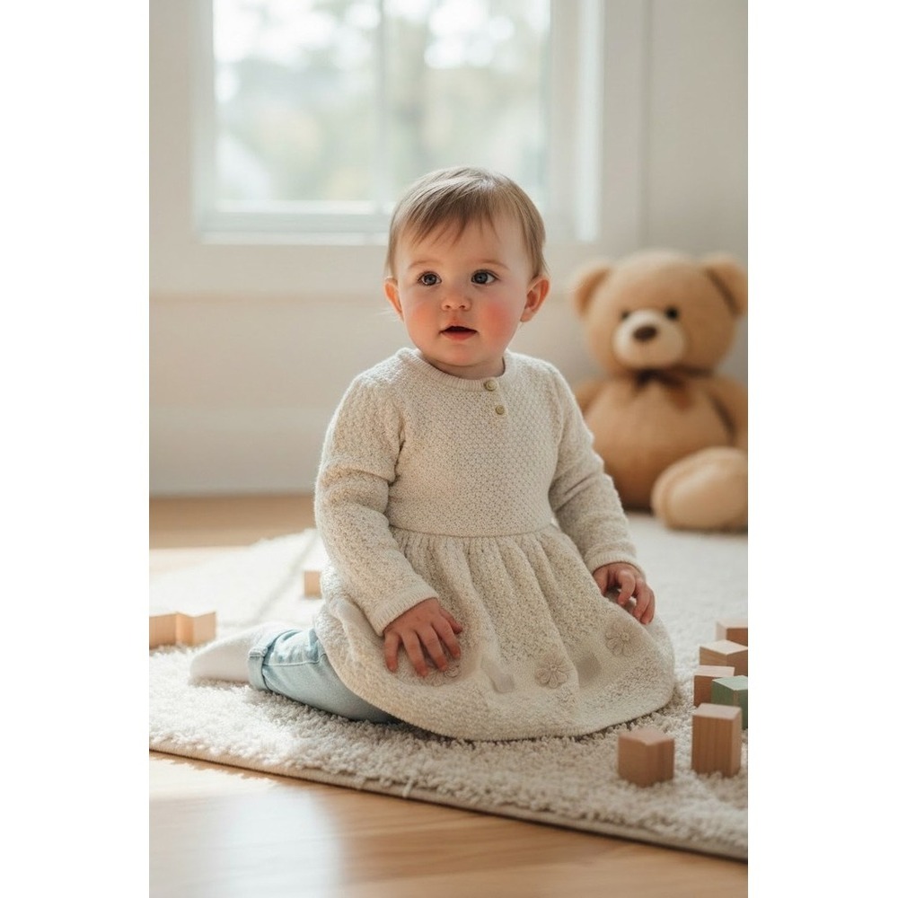 Catherine Malandrino Mini Baby Girl Sweater Dress Ivory Metallic 12M metallic